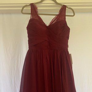 Wine Colored Floor Length Bridesmaid Dress